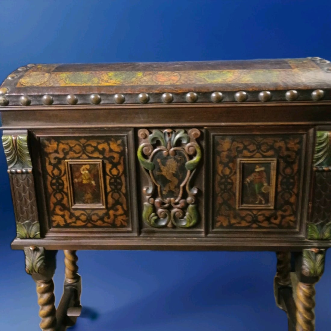 Hand Painted Leather Cassone Style Chest Desk Renaissance Revival (1 of 18)