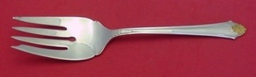 Gorham Edgemont Gold Sterling Silver Cold Meat Fork 8 1/4": Gorham Edgemont Gold Sterling Silver Cold Meat Fork 8 1/4" This exquisite Edgemont Gold cold meat fork by Gorham is crafted from high-quality sterling silver and features a stunning Late Georgian Gold