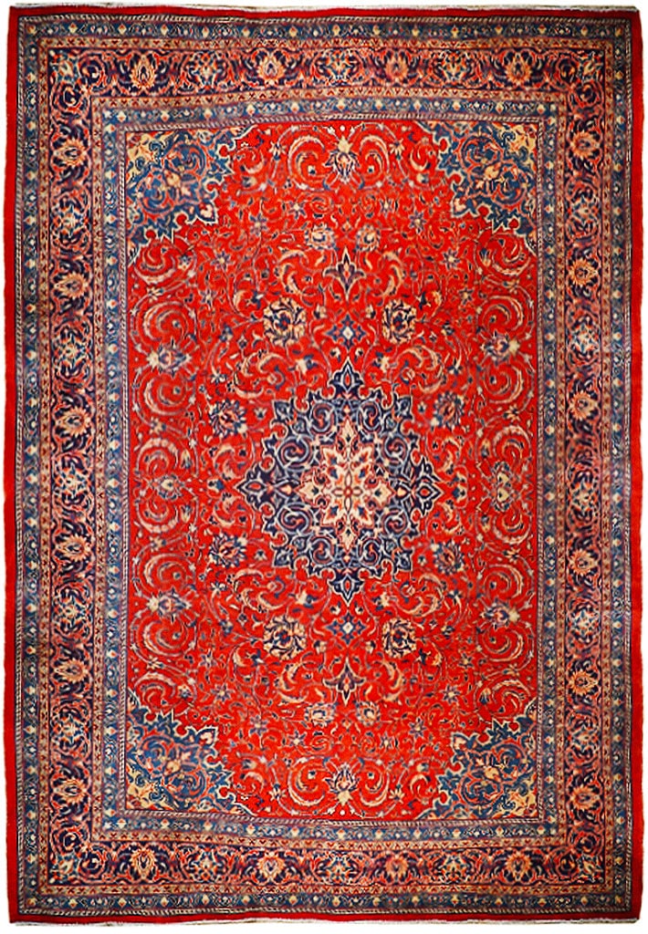 8'11 x 12'2 Red Semi Antique Persian Sarouk Rug Handmade Wool: 8'11 x 12'2 Red Semi Antique Persian Sarouk Rug Handmade Wool Free continental US Shipping Enhance your living space with the 8.11 x 12.2 Red Semi Antique Persian Sarouk Rug, a stunning representation