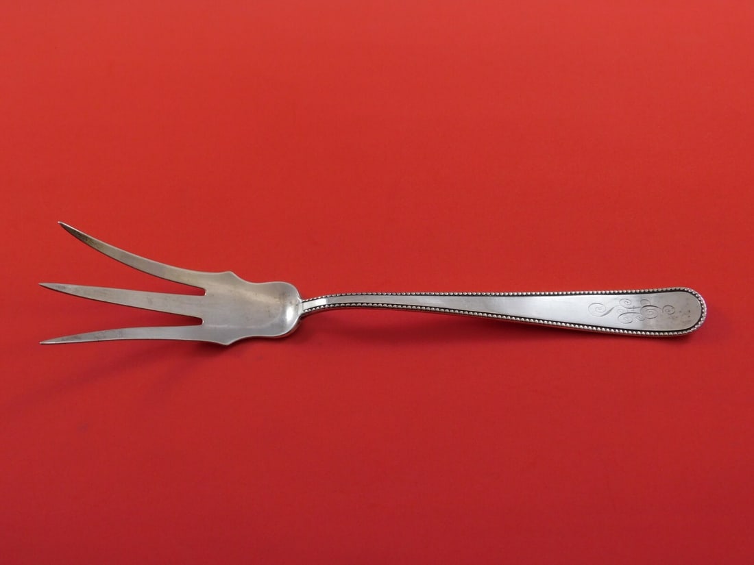 Davis & Galt Sterling Silver Beaded Lettuce Fork 8 1/4" Monogrammed: Davis & Galt Sterling Silver Beaded Lettuce Fork 8 1/4" Monogrammed This exquisite lettuce fork from Davis & Galt features a classic Beaded pattern, showcasing the elegant craftsmanship of sterling si