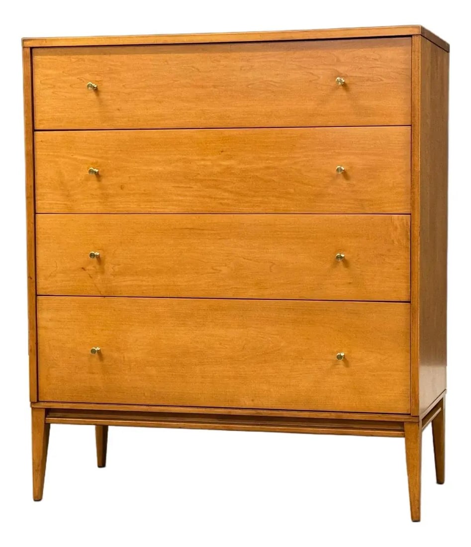 Mid Century Modern Paul McCobb Maple Dresser with Brass Knobs: Mid Century Modern Paul McCobb Maple Dresser with Brass Knobs Discover a stunning mid-century modern tall dresser designed by Paul McCobb for Winchendon's Planner Group. This exquisite piece features 