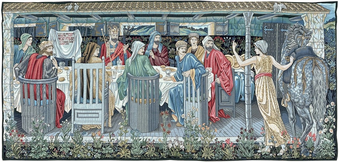 135cm x 285cm Medieval Figural Wool Tapestry Rug European Banquet Scene (1 of 11)