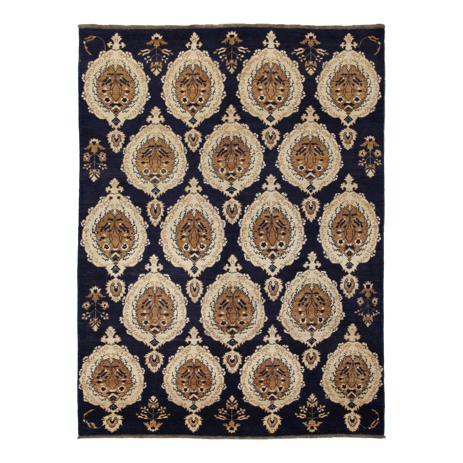 Navy Blue Handmade Wool Rug 6'4 x 8'5 Oushak Style Medallion Design: Navy Blue Handmade Wool Rug 6'4 x 8'5 Oushak Style Medallion Design Elevate your space with this stunning contemporary hand-knotted wool rug. Showcasing a striking navy blue background, it is beautifu
