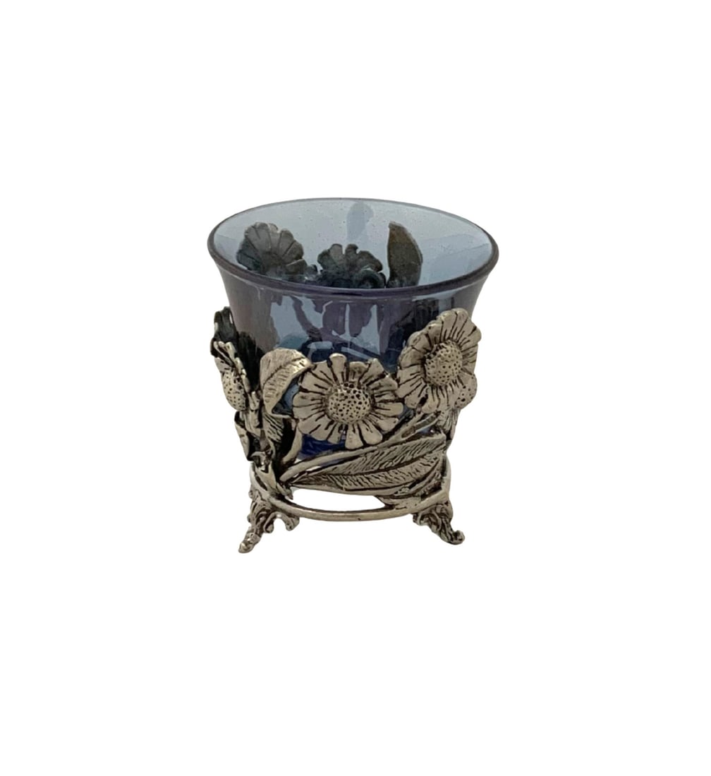Italian 925 Sterling Silver Blue Crystal Floral Leaf Salt Holder (1 of 2)