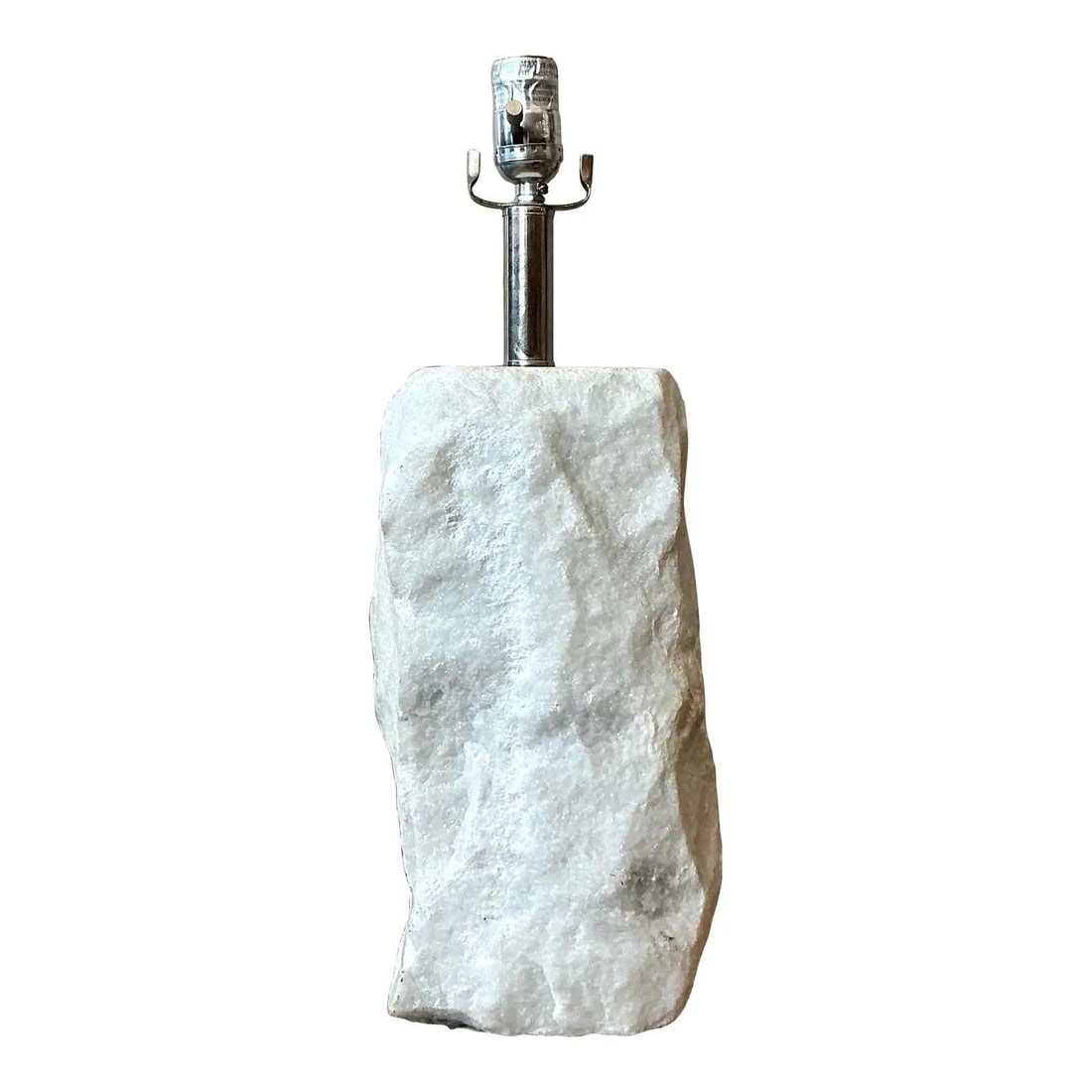 White Marble Table Lamp With Chrome Neck Brutalist Organic Modern 1970s Style (1 of 5)