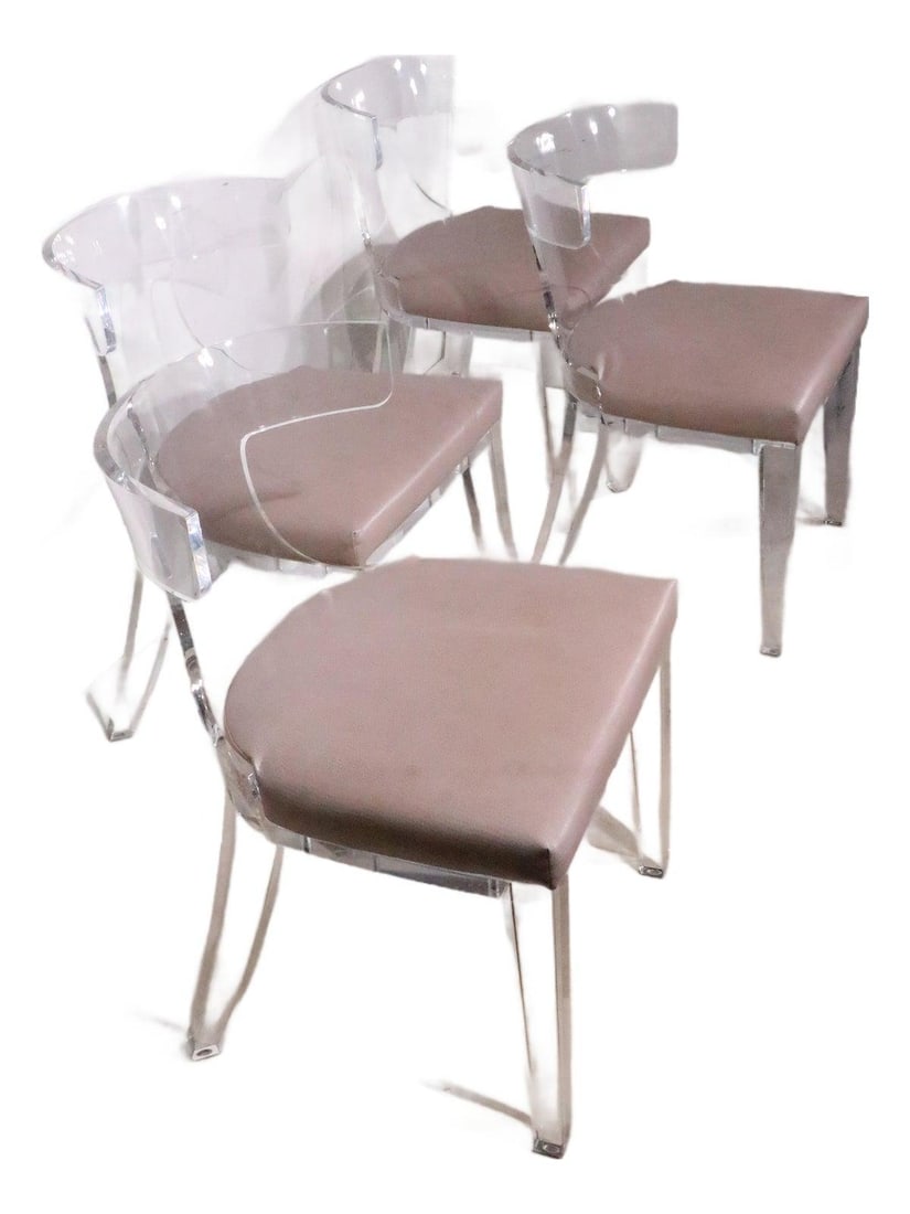 4 Lucite Dining Chairs Safavieh Couture Pink Faux Leather Seats (1 of 10)