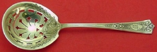 Dominick & Haff Sterling Silver Louis XIV Chased Pea Spoon 7.5" Monogrammed: Dominick & Haff Sterling Silver Louis XIV Chased Pea Spoon 7.5" Monogrammed This exquisite serving spoon features the elegant Louis XIV Chased pattern, crafted by Dominick & Haff. Made from high-quali