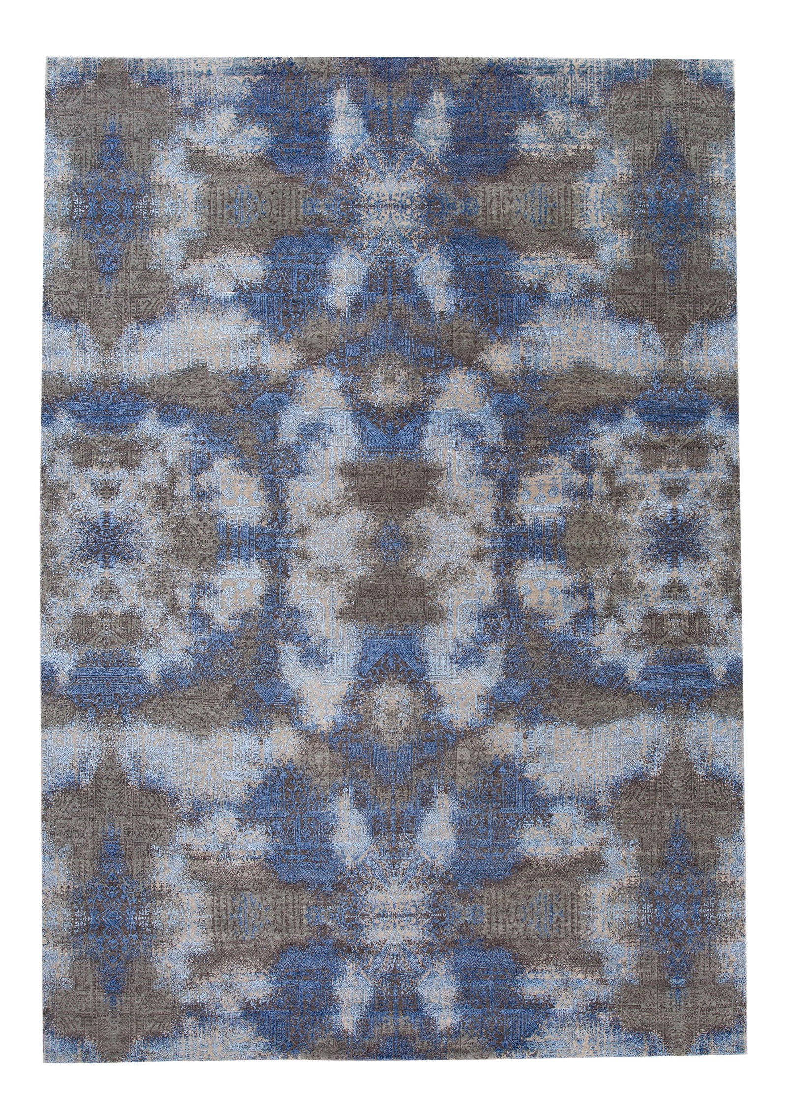 21st Century Modern Abstract Wool Rug 10'1 x 14'5 Blue Hand-Knotted: 21st Century Modern Abstract Wool Rug 10'1 x 14'5 Blue Hand-Knotted Enhance your space with this stunning modern hand-knotted wool rug, showcasing a captivating blue field adorned with abstract accent
