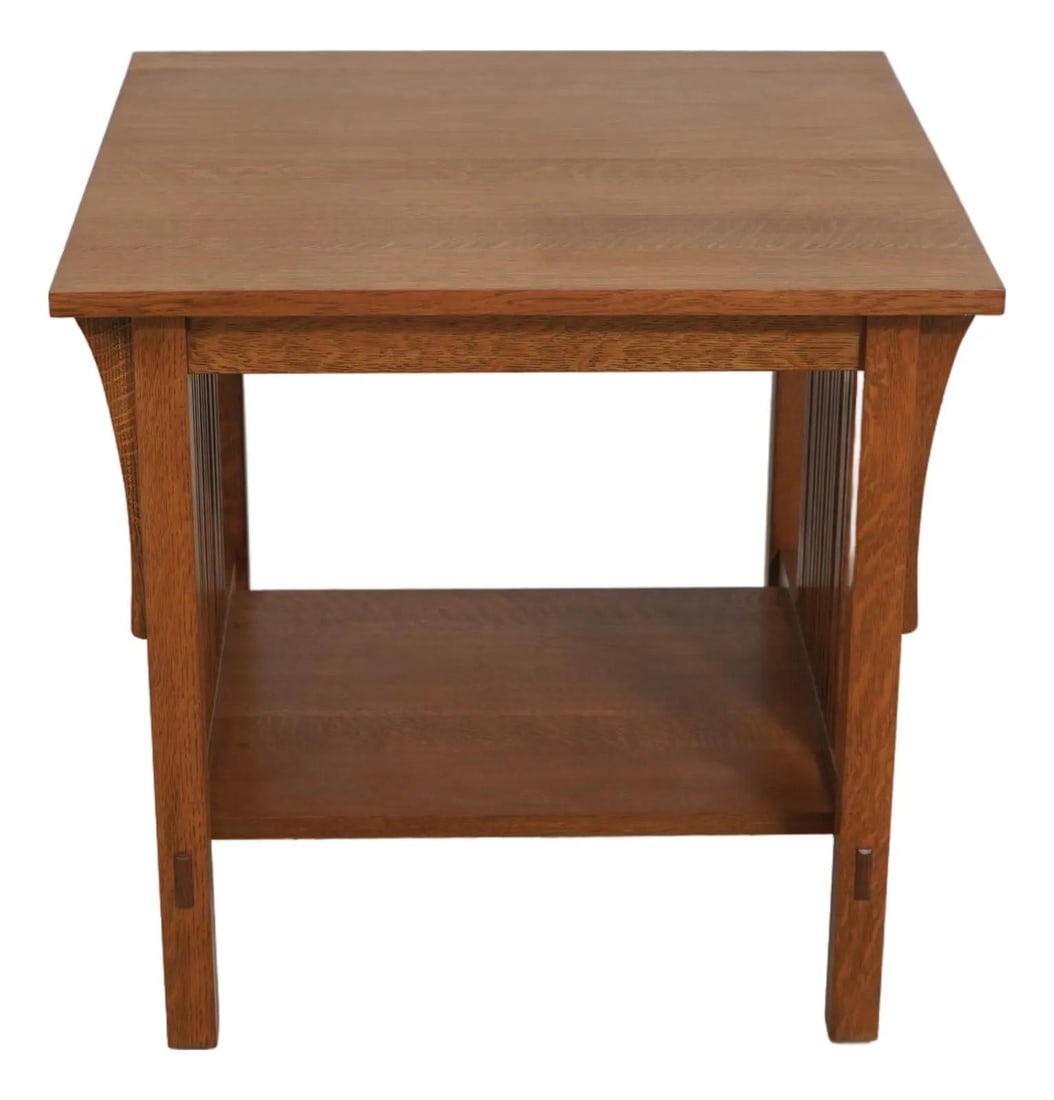 28w x 28d x 27h Stickley oak lamp table with spindle sides (1 of 10)