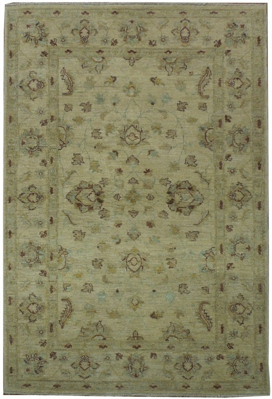 Elegant 4' x 5'9" Ivory Chobi Peshawar Rug Handmade Ziegler Design: Elegant 4' x 5'9" Ivory Chobi Peshawar Rug Handmade Ziegler Design Free continental US Shipping Elevate your living space with this exquisite 4' x 5' 9" Ivory Chobi Peshawar Rug, a perfect blend of el