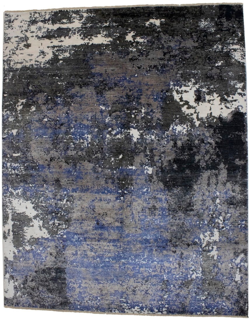 Hand Knotted Abstract Galaxy Area Rug 7'11 x 9'11 Bamboo Silk Viscose: Hand Knotted Abstract Galaxy Area Rug 7'11 x 9'11 Bamboo Silk Viscose This hand-knotted area rug features a modern galaxy-inspired abstract design in a multicolored palette, including charcoal, navy b