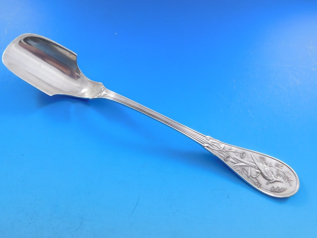 Tiffany & Co Japanese Pattern Sterling Silver Cheese Scoop 9 1/4 inches: Tiffany & Co Japanese Pattern Sterling Silver Cheese Scoop 9 1/4 inches Presenting a stunning cheese scoop from Tiffany & Co., crafted in sterling silver and featuring the intricate Japanese pattern. 