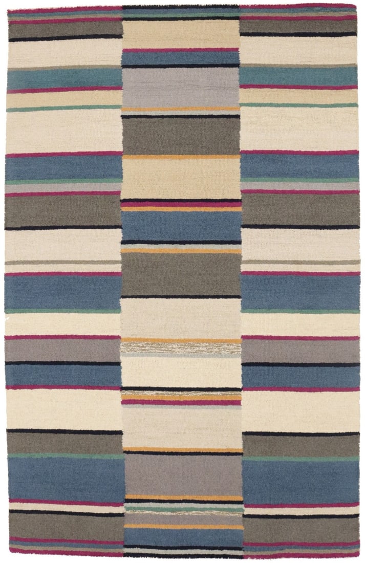 Hand-Tufted Multicolored Stripes Modern Wool Rug 5' x 8': Hand-Tufted Multicolored Stripes Modern Wool Rug 5' x 8' This stunning multicolored striped rug combines modern design with functionality, making it a perfect addition to any contemporary space. Hand-