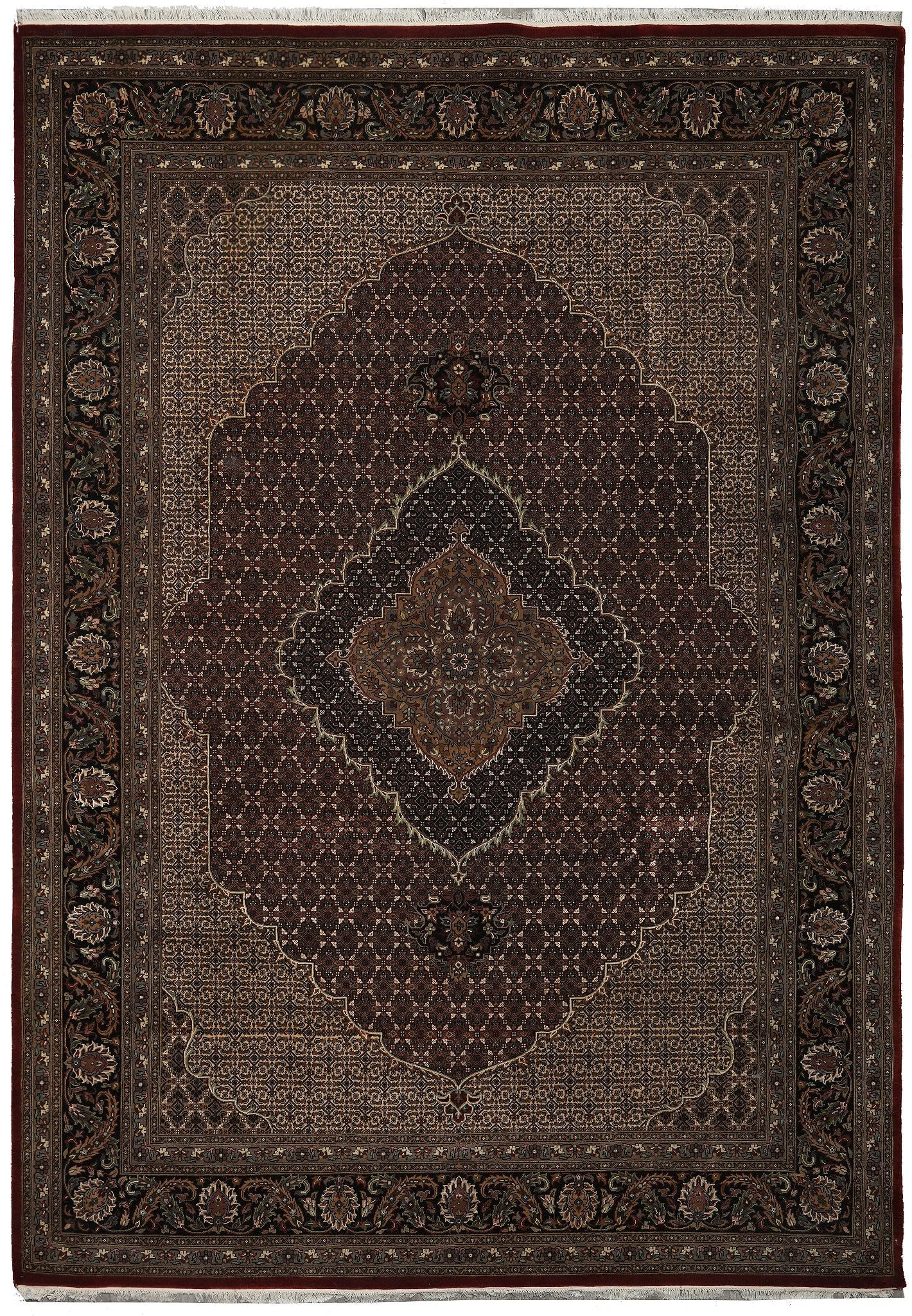 8 x 11 Tabriz Mahi Hand-Knotted Wool and Silk Rug: 8 x 11 Tabriz Mahi Hand-Knotted Wool and Silk Rug Free continental US Shipping Hand-knotted Tabriz Mahi rug with a dense, lustrous pile and a rich traditional design. Crafted from wool and silk, this 
