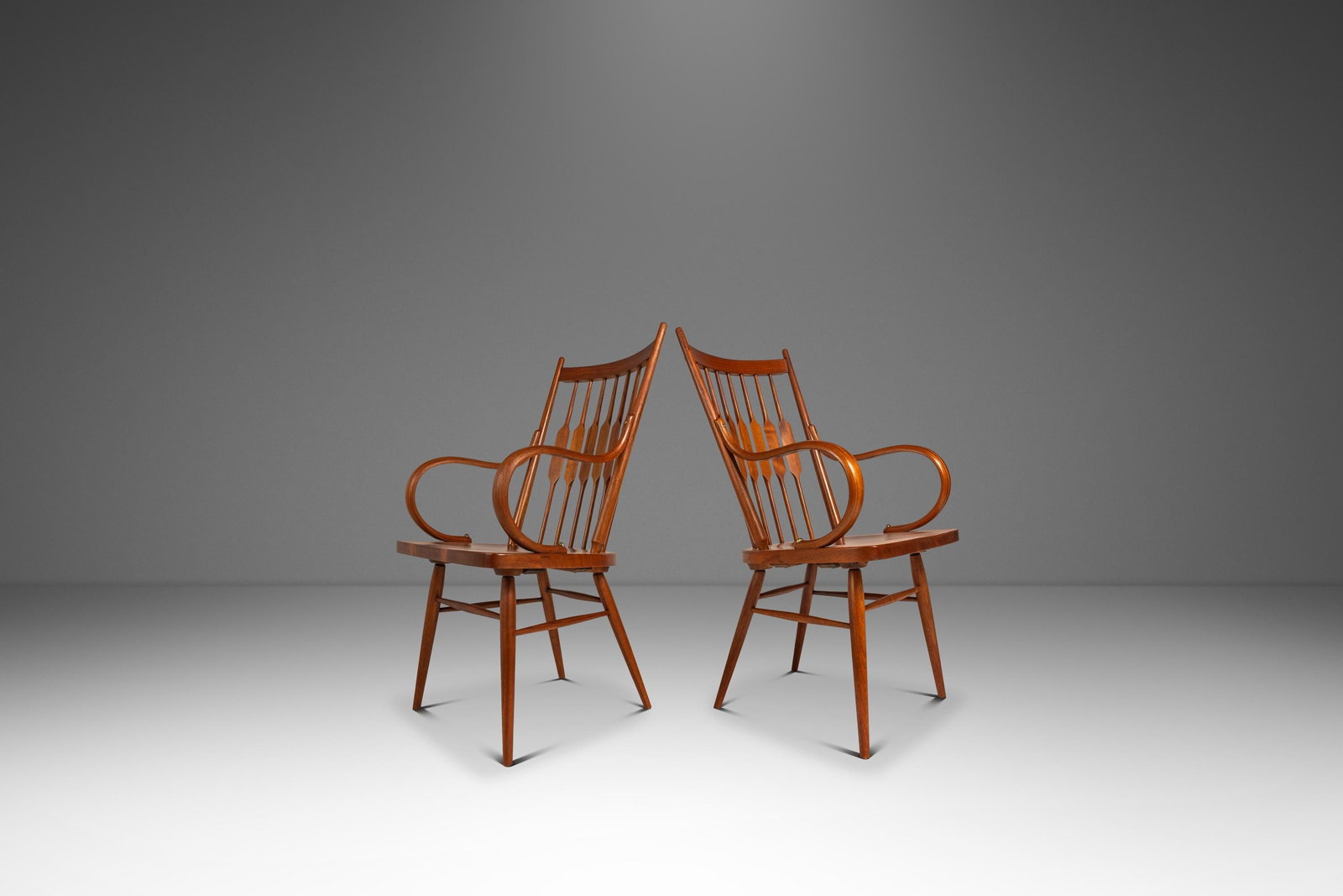 Pair of Drexel Centennial Walnut Windsor Armchairs by Kipp Stewart (1 of 18)