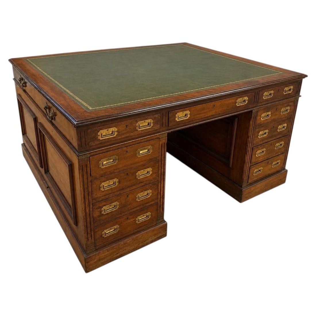 19th Century Mahogany Campaign Partner Desk with Leather Top (1 of 12)