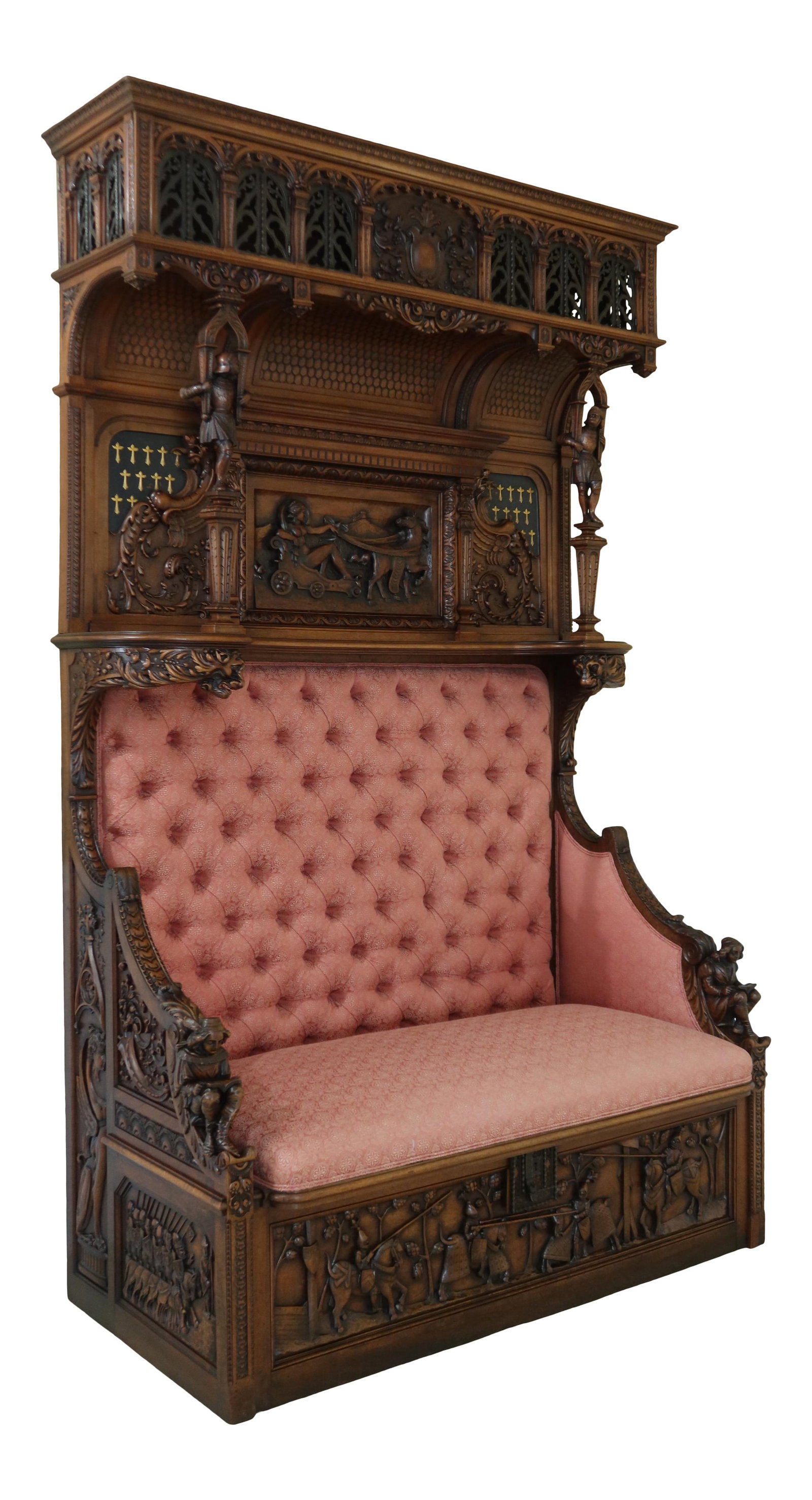200 Year Old Antique Walnut Hall Bench with Impressive Carvings (1 of 10)