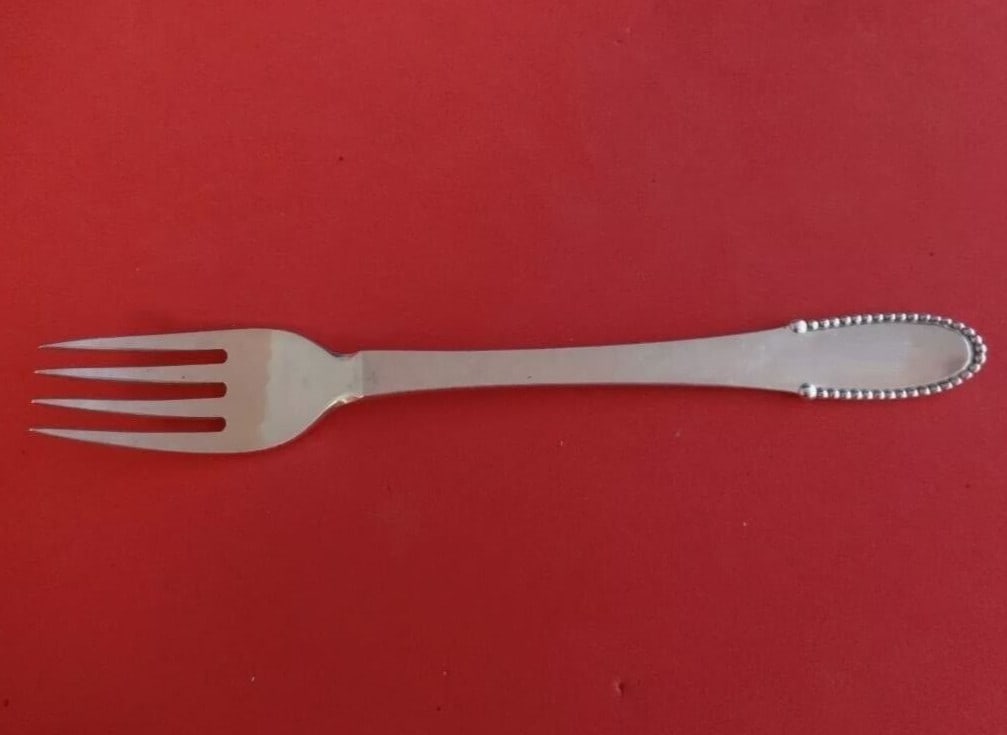 Georg Jensen Beaded Sterling Silver Child's Dessert Fork 5.5" (1 of 2)