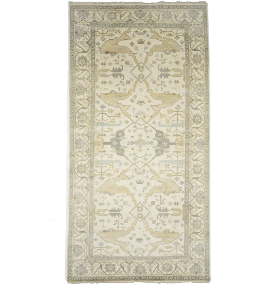 Hand-Knotted Wool Oushak Rug 8'3 x 15'10 Modern Muted Floral Pattern: Hand-Knotted Wool Oushak Rug 8'3 x 15'10 Modern Muted Floral Pattern This rare handmade wool Oushak Oriental rug features a muted floral design in cream, buff, beige, taupe, and other subtle hues. Exp