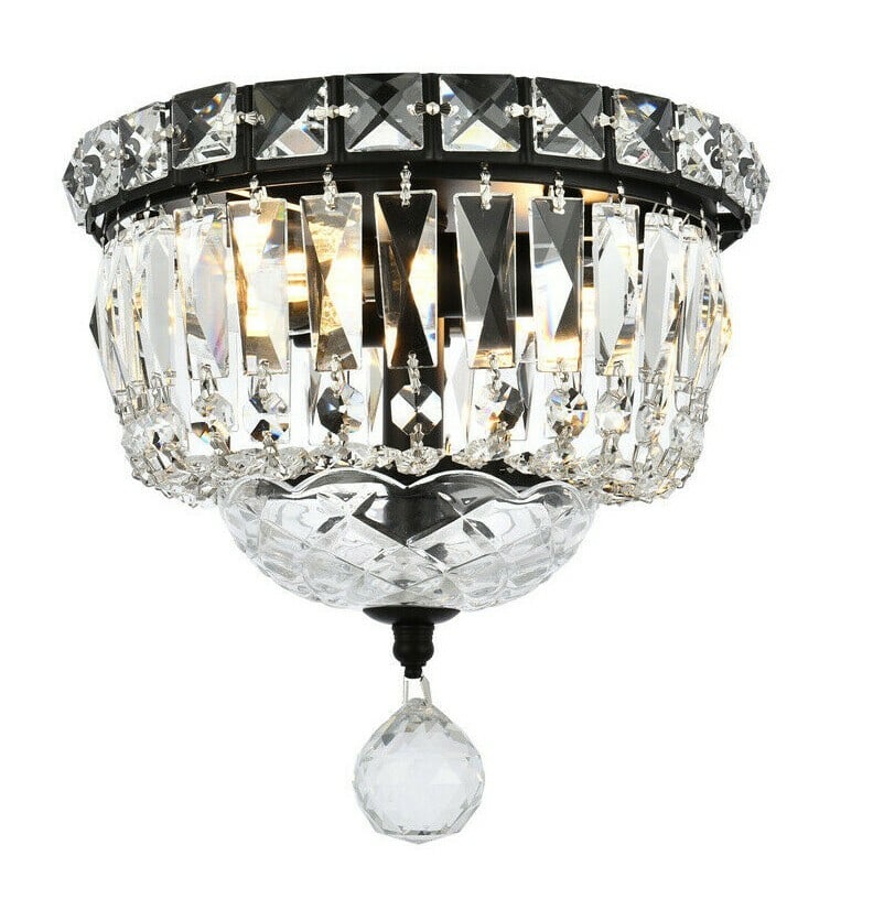 Black Clear Crystal Flush Mount Tranquil 2 Light 8 Inch: Black Clear Crystal Flush Mount Tranquil 2 Light 8 Inch This modern flush mount chandelier features a stylish black and silver finish with high-quality royal cut clear crystals for a sophisticated loo