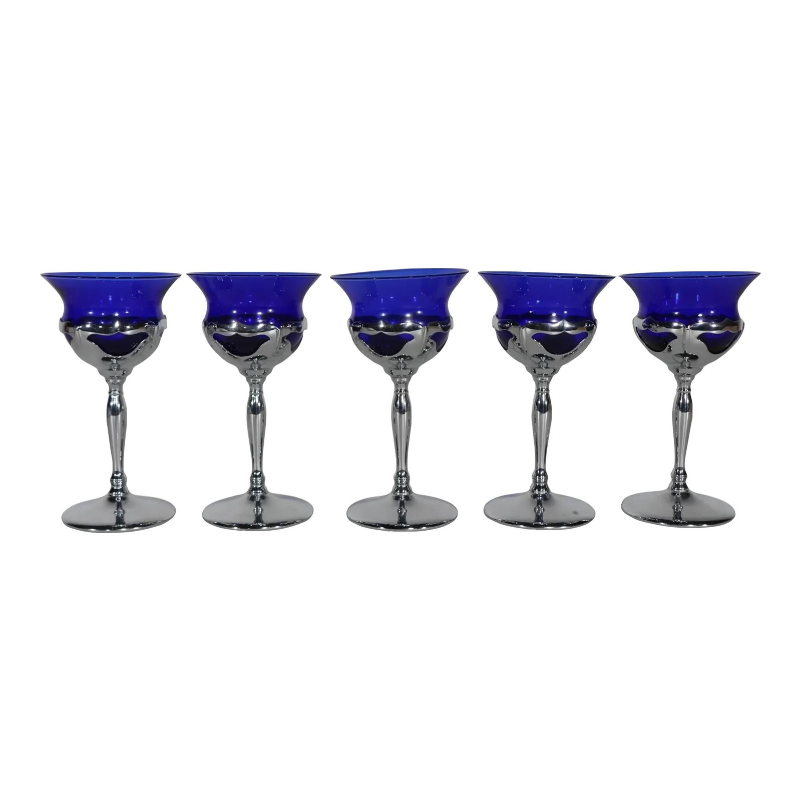 Set of 5 Farber Brothers Art Deco Cobalt Glass Wine Glasses (1 of 10)