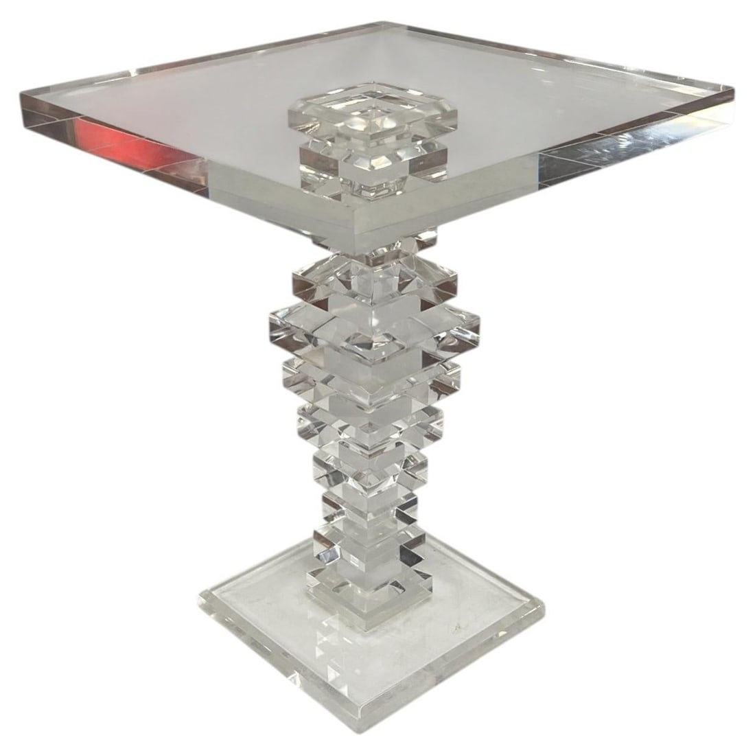 Lucite pedestal side table with square top 25.5 in (1 of 9)