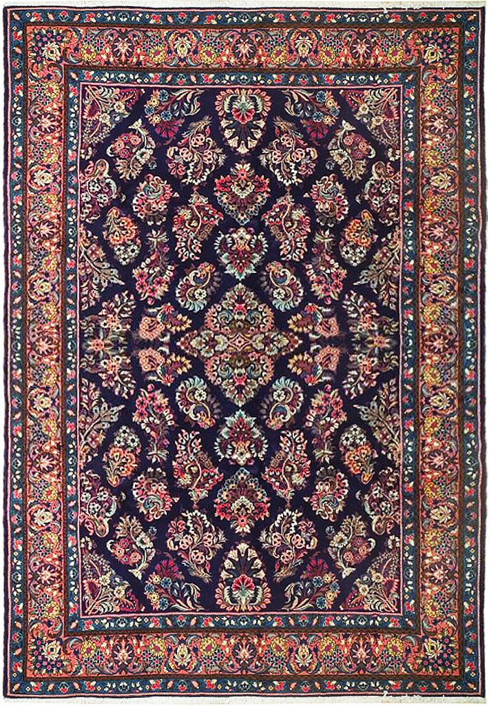 6.8 x 10.6 Fine Persian Sarouk Rug Navy Blue: 6.8 x 10.6 Fine Persian Sarouk Rug Navy Blue Free continental US Shipping Fine Persian Sarouk rug in a navy blue colorway with an intricate floral pattern on a dark background. Presented in un-used co
