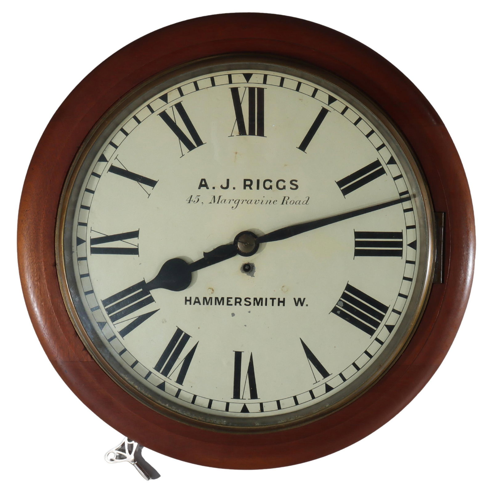 Oversized 19th Century A. J. Riggs Victorian Walnut Bankers Clock: Oversized 19th Century A. J. Riggs Victorian Walnut Bankers Clock This oversized antique Victorian bankers clock, crafted by A. J. Riggs and made in Hammersmith during the 19th century, is a stunning 