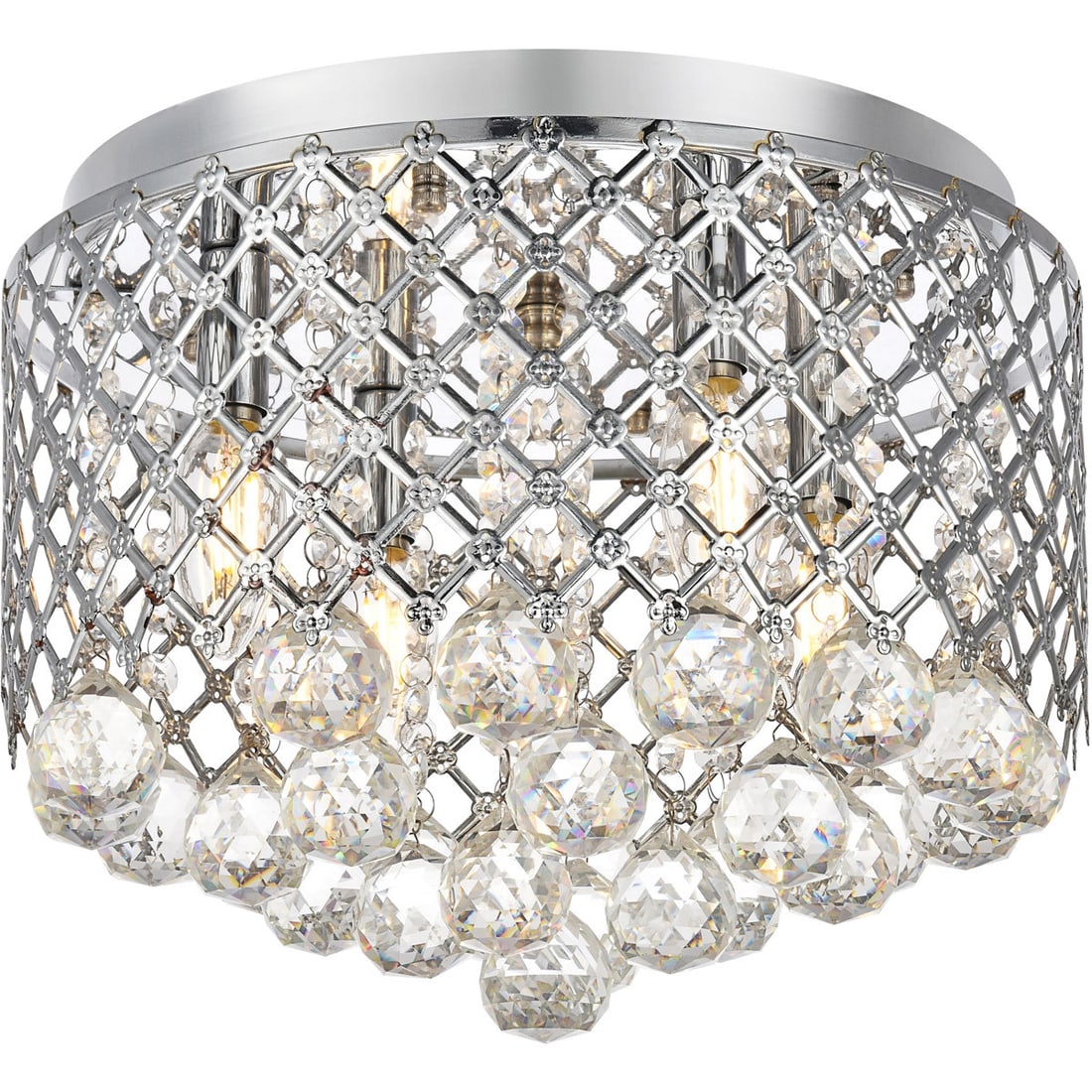 Living District Tully Chrome Crystal Flush Mount 4 Light Chandelier: Living District Tully Chrome Crystal Flush Mount 4 Light Chandelier This modern flush mount chandelier features a polished chrome finish and is designed with four lights. It is crafted from a combinat
