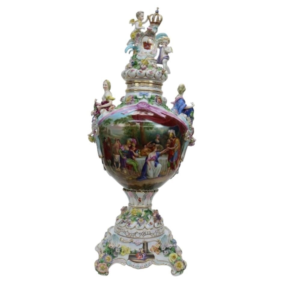 Meissen porcelain lidded urn in Louis XIV style with figural scenes c1880 (1 of 18)