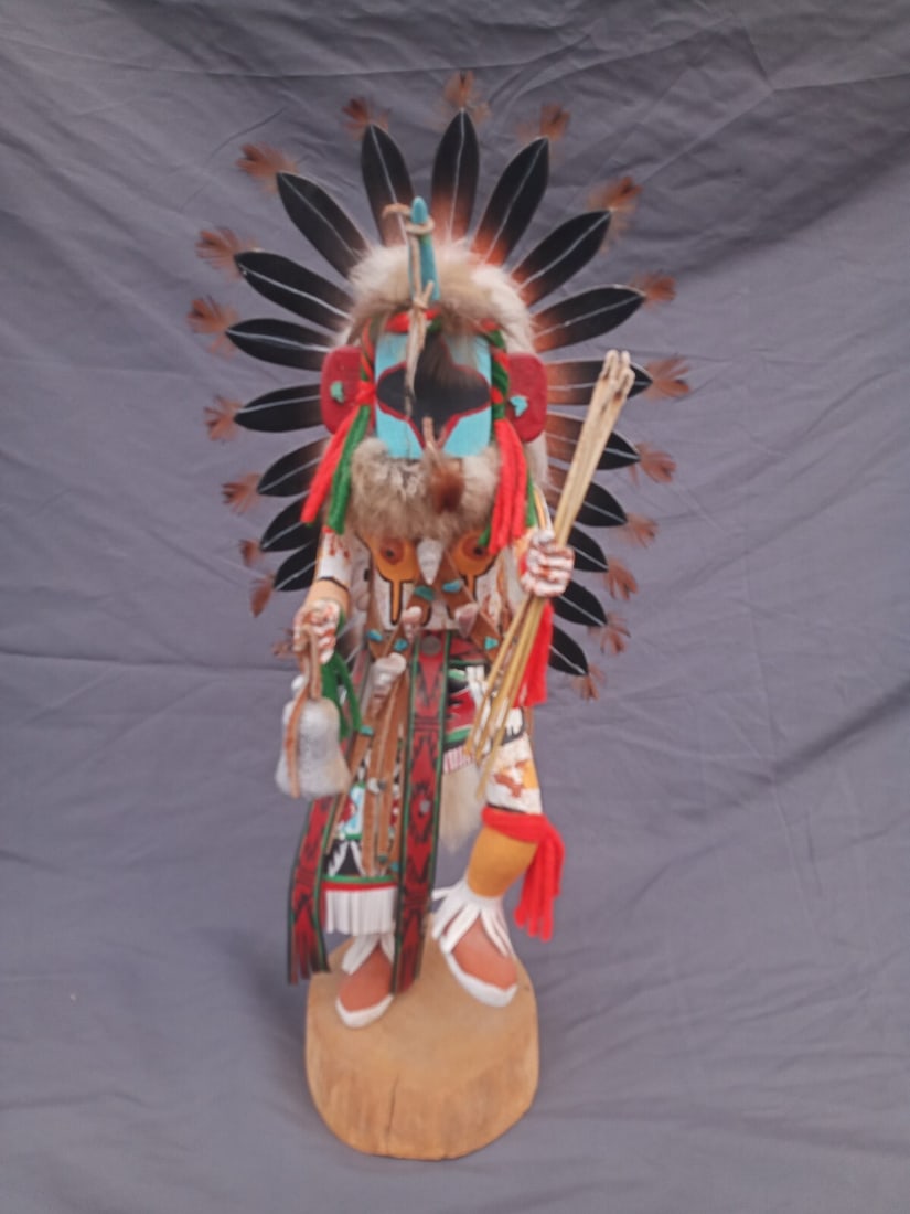 16 inch Hopi wood kachina sculpture Star Cleansing by R. Jean: 16 inch Hopi wood kachina sculpture Star Cleansing by R. Jean Vintage Hopi Kachina sculpture titled "Star Cleansing" by R. Jean. This handmade Native American carving is crafted entirely of wood, incl