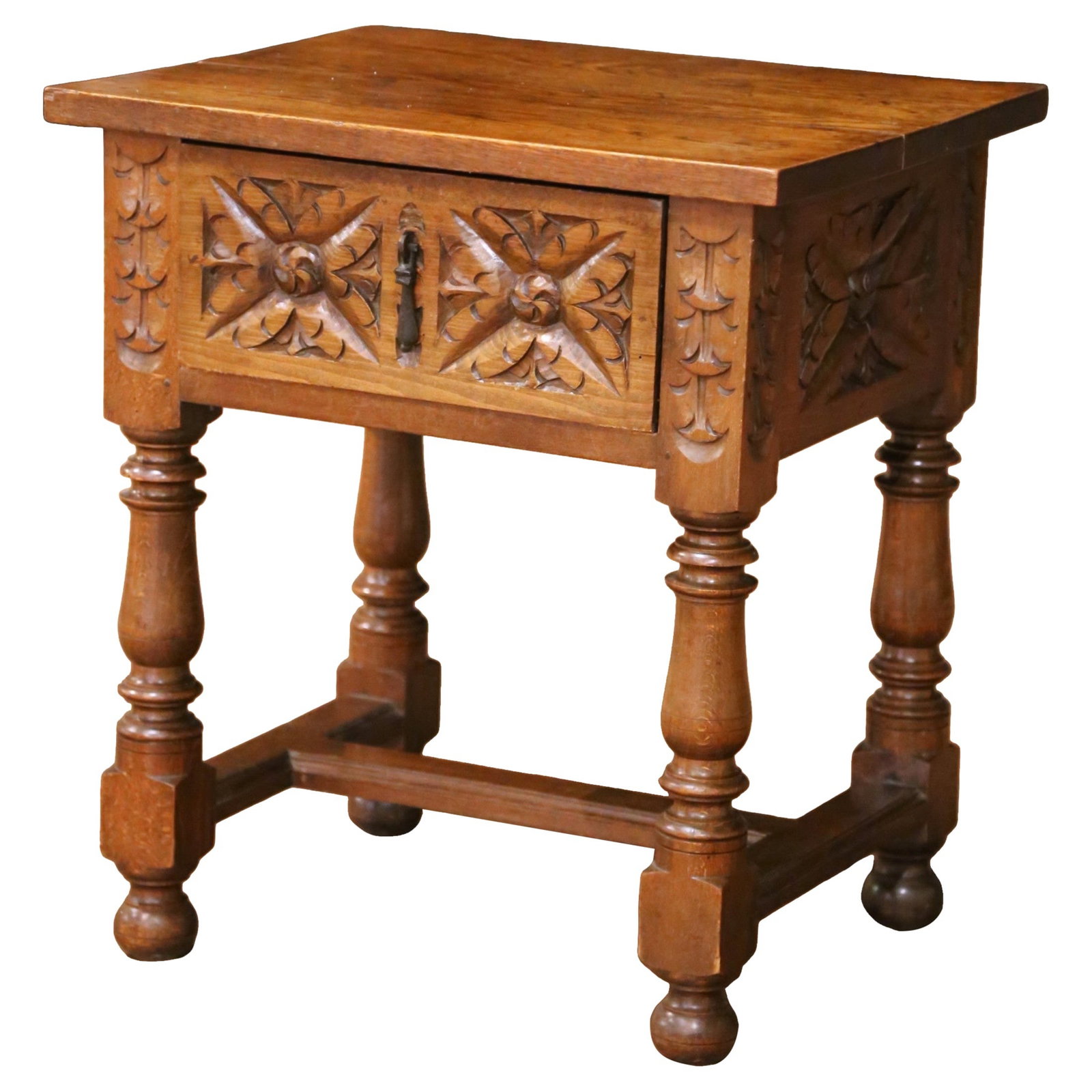 French Oak Louis XIII Style Side Table with Drawer Circa 1960 (1 of 15)
