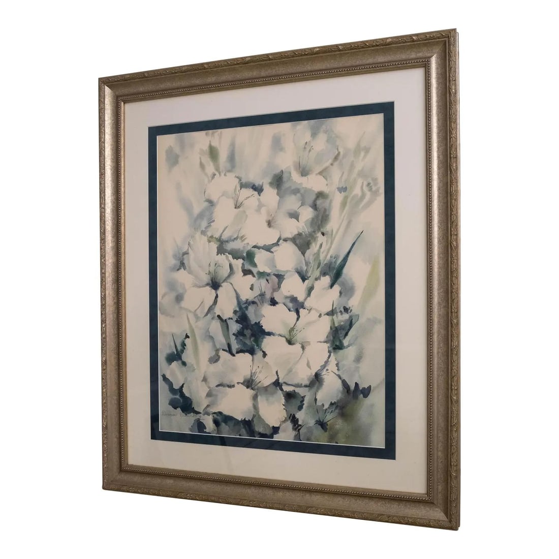 Diana Ottenberg Signed Watercolor White Flowers Artwork Gold Frame: Diana Ottenberg Signed Watercolor White Flowers Artwork Gold Frame Discover a stunning watercolor painting featuring a vibrant arrangement of white flowers, possibly lilies or orchids. This exquisite 