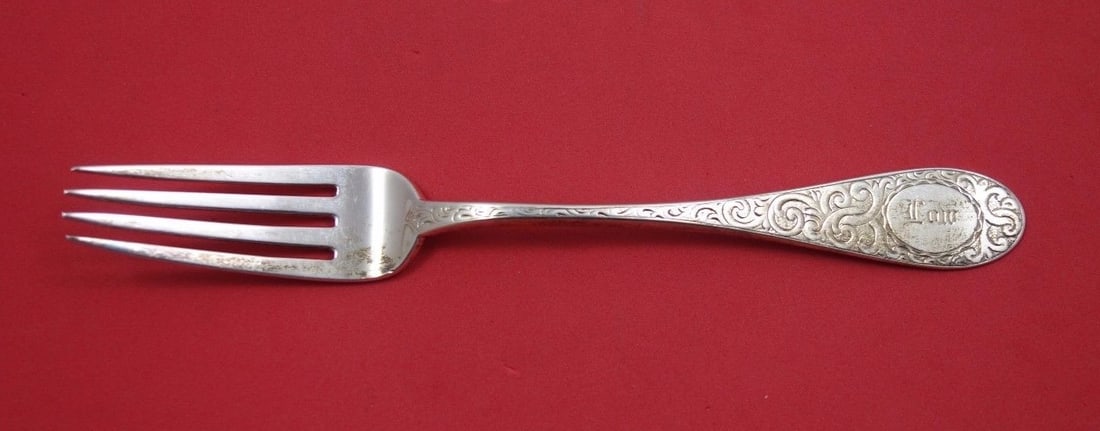Rare Celtic Sterling Silver Banquet Fork by Vanderslice Shreve 8 3/8": Rare Celtic Sterling Silver Banquet Fork by Vanderslice Shreve 8 3/8" This exquisite Celtic banquet fork by Vanderslice / Shreve features a stunning sterling silver composition, measuring 8 3/8". The 