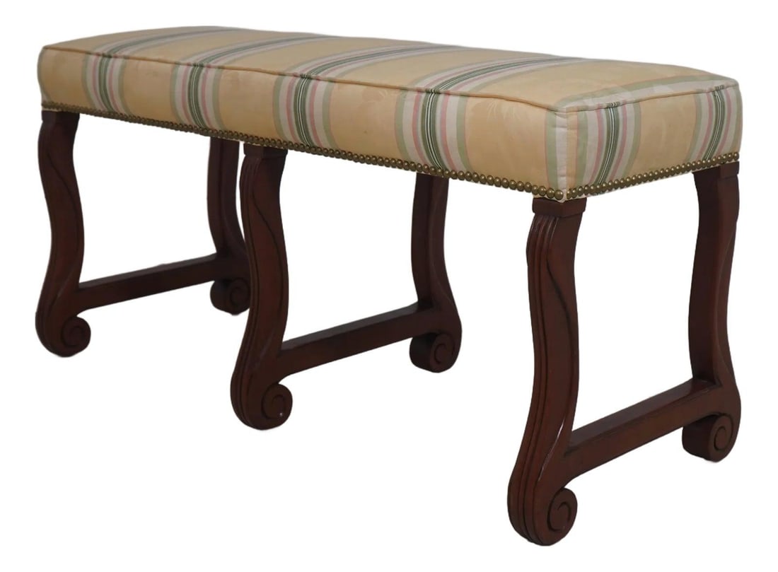 Mahogany Window Bench with Upholstered Damask Seat in Regency Style (1 of 10)