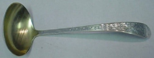Gorham Old Colony New Eng Sterling Gravy Ladle Goldwashed 6 3/4: Gorham Old Colony New Eng Sterling Gravy Ladle Goldwashed 6 3/4 Sterling silver gravy ladle in the Old Colony New Eng pattern by Gorham. The piece is goldwashed, measures 6 3/4 inches, and is monogram
