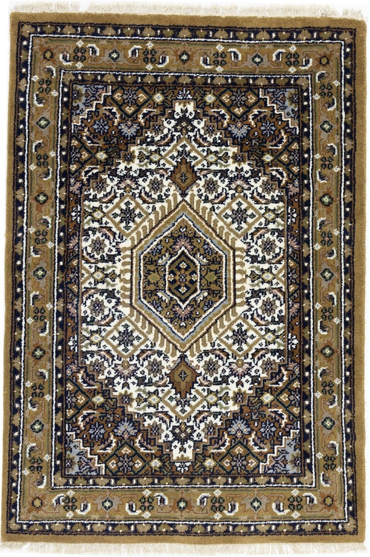 Handmade Indo-Bidjar Tribal Floral Wool Area Rug 4'0 x 5'10 Eco-Friendly: Handmade Indo-Bidjar Tribal Floral Wool Area Rug 4'0 x 5'10 Eco-Friendly Enhance your home decor with this exquisite Handmade Indo-Bidjar Rug featuring a Bohemian floral tribal design. Perfect for add