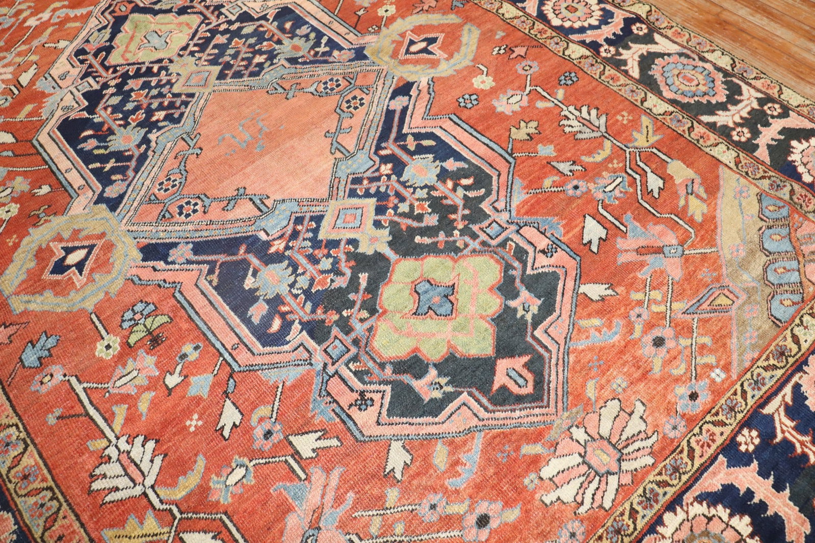 8' 3" x 10' 10" Signed Antique Heriz Room Rug: 8' 3" x 10' 10" Signed Antique Heriz Room Rug Antique signed Heriz rug featuring a large-scale design and a rare signature inside the medallion. This early example is highly decorative and distinctive