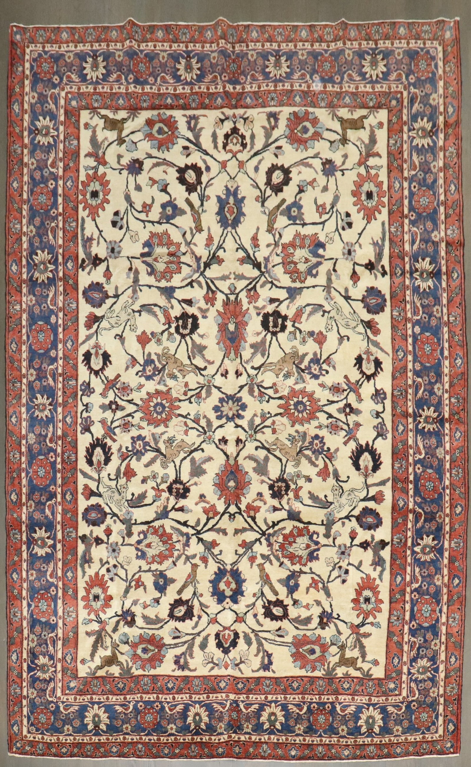 6' 10" x 10' 4" Antique Persian Teheran Floral Ivory Rug: 6' 10" x 10' 4" Antique Persian Teheran Floral Ivory Rug A late 19th-century Persian Tehran floral rug with an ivory field and romantic design. This pre-owned antique rug is suited for room use. Speci