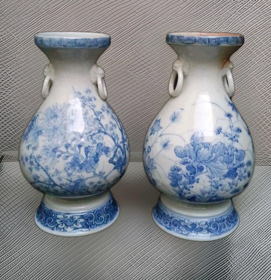 Pair of 7.5 Antique Seto Porcelain Vases by Kato Shigeju Japan (1 of 17)