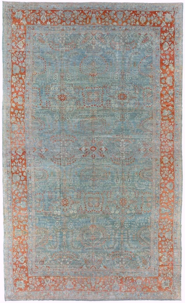 12' 5" x 20' 6" Persian Sarouk Oversize Rug: 12' 5" x 20' 6" Persian Sarouk Oversize Rug Early 20th century Persian Sarouk rug in an oversize format. This pre-owned rug is identified as a Sarouk and is presented in a green colorway per the title