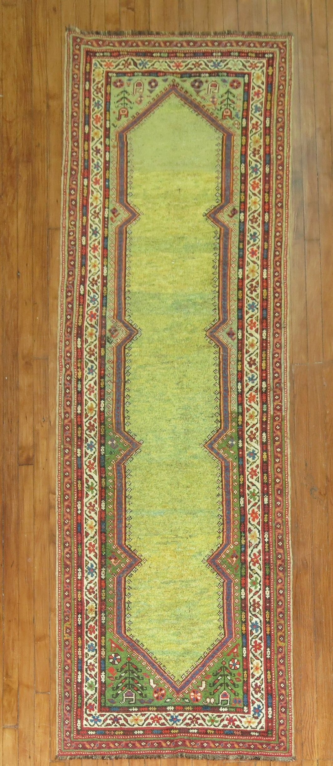 2' 11" x 9' 8" Persian Ferehan rug runner in lime green: 2' 11" x 9' 8" Persian Ferehan rug runner in lime green Early 20th century Persian Ferehan runner in a rare lime green colorway. This fine quality pre-owned rug is categorized as a runner and identifi