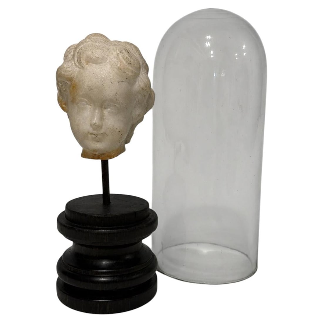 Italian marble child bust under glass cloche Grand Tour style: Italian marble child bust under glass cloche Grand Tour style Italian Grand Tour marble head of a young child with glass cloche, dating to the 18th century or earlier. Presented as a cabinet object, t