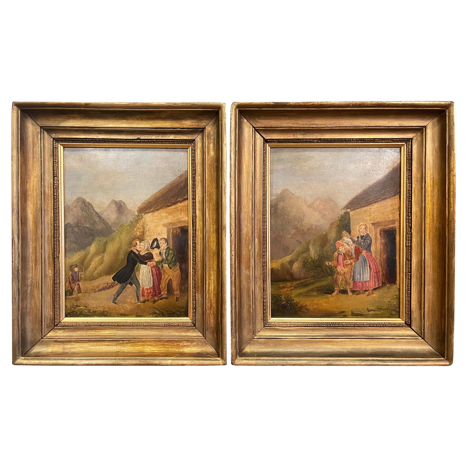 19th Century French Pastoral Oil Paintings Set of 2 in Gilt Frames: 19th Century French Pastoral Oil Paintings Set of 2 in Gilt Frames This stunning pair of 19th Century French pastoral oil paintings is a perfect addition to any study or office. Crafted in France circ