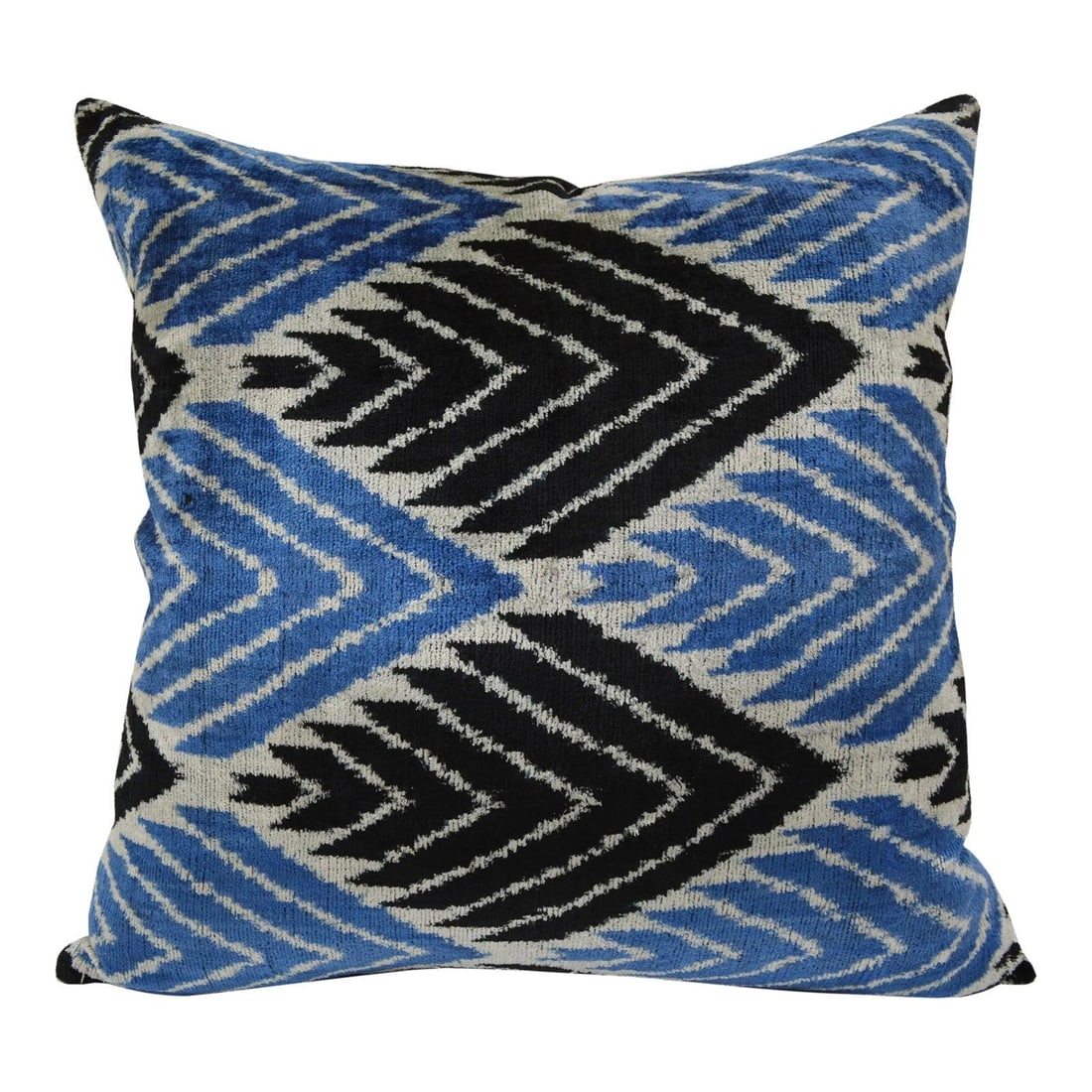 Royal Blue Silk Ikat Velvet Throw Pillow With Linen Back 22 Inch (1 of 3)