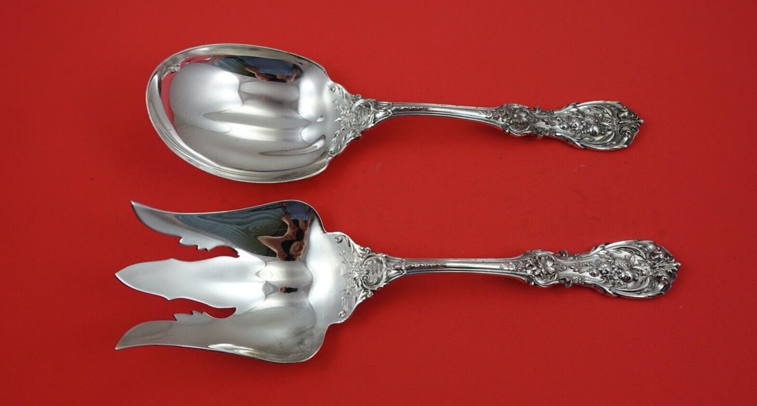 Reed and Barton Francis I Sterling Silver Salad Serving Set 9.5 Inch Rare Non-Pierced: Reed and Barton Francis I Sterling Silver Salad Serving Set 9.5 Inch Rare Non-Pierced This exquisite salad serving set, crafted in the elegant Francis I pattern by Reed and Barton, showcases a stunnin