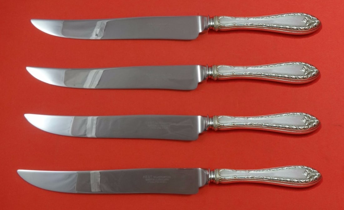 Marie Antoinette Sterling Silver Steak Knife Set by Dominick Haff 4-Piece Texas Sized (1 of 1)