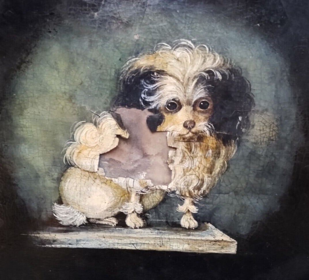 French papier mache tray with Pompon dog portrait attributed to Delamarre (1 of 18)