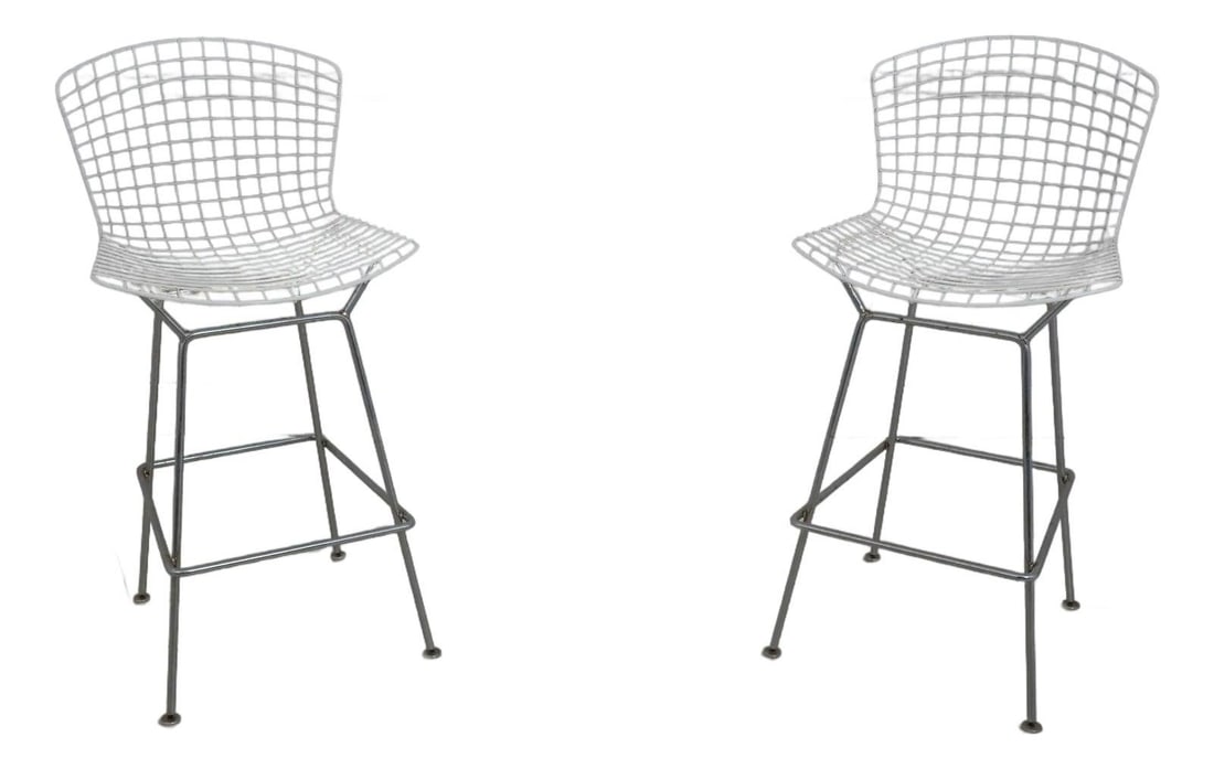 Pair of white metal wire bar stools in the style of Harry Bertoia (1 of 10)