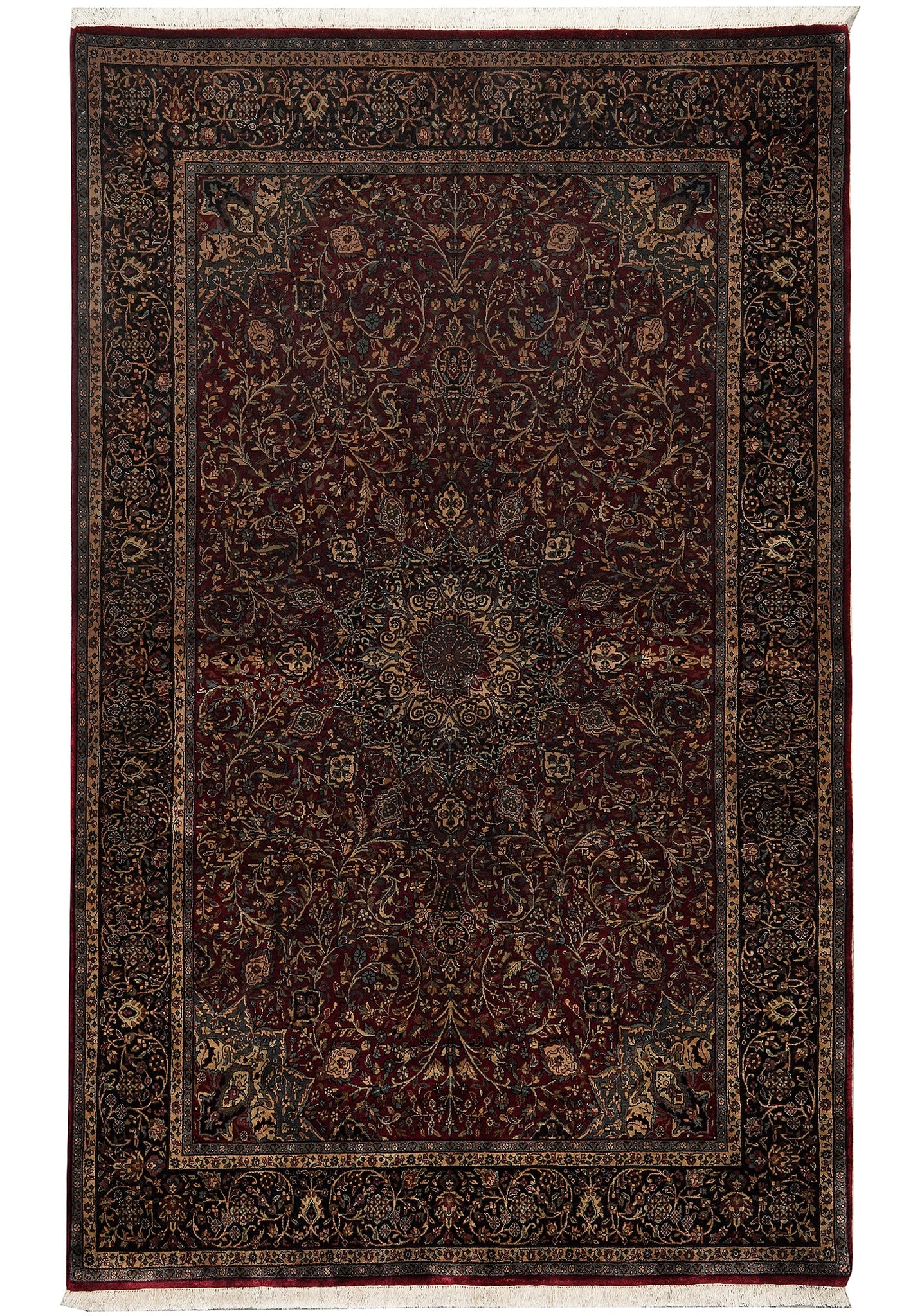 6 x 9 Hand-Knotted Tabriz Wool Rug Burgundy Navy Medallion: 6 x 9 Hand-Knotted Tabriz Wool Rug Burgundy Navy Medallion Free continental US Shipping Hand-knotted Tabriz rug woven from lustrous, silky wool with a fine, dense weave. This rug features a classic ce